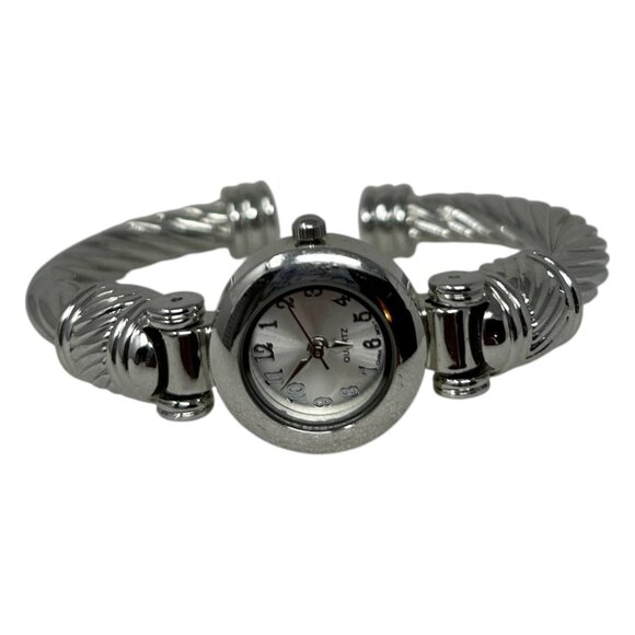 Stainless Steel Silver-Tone Bangle Bracelet Cuff Watch Quartz Movement - Picture 2 of 16